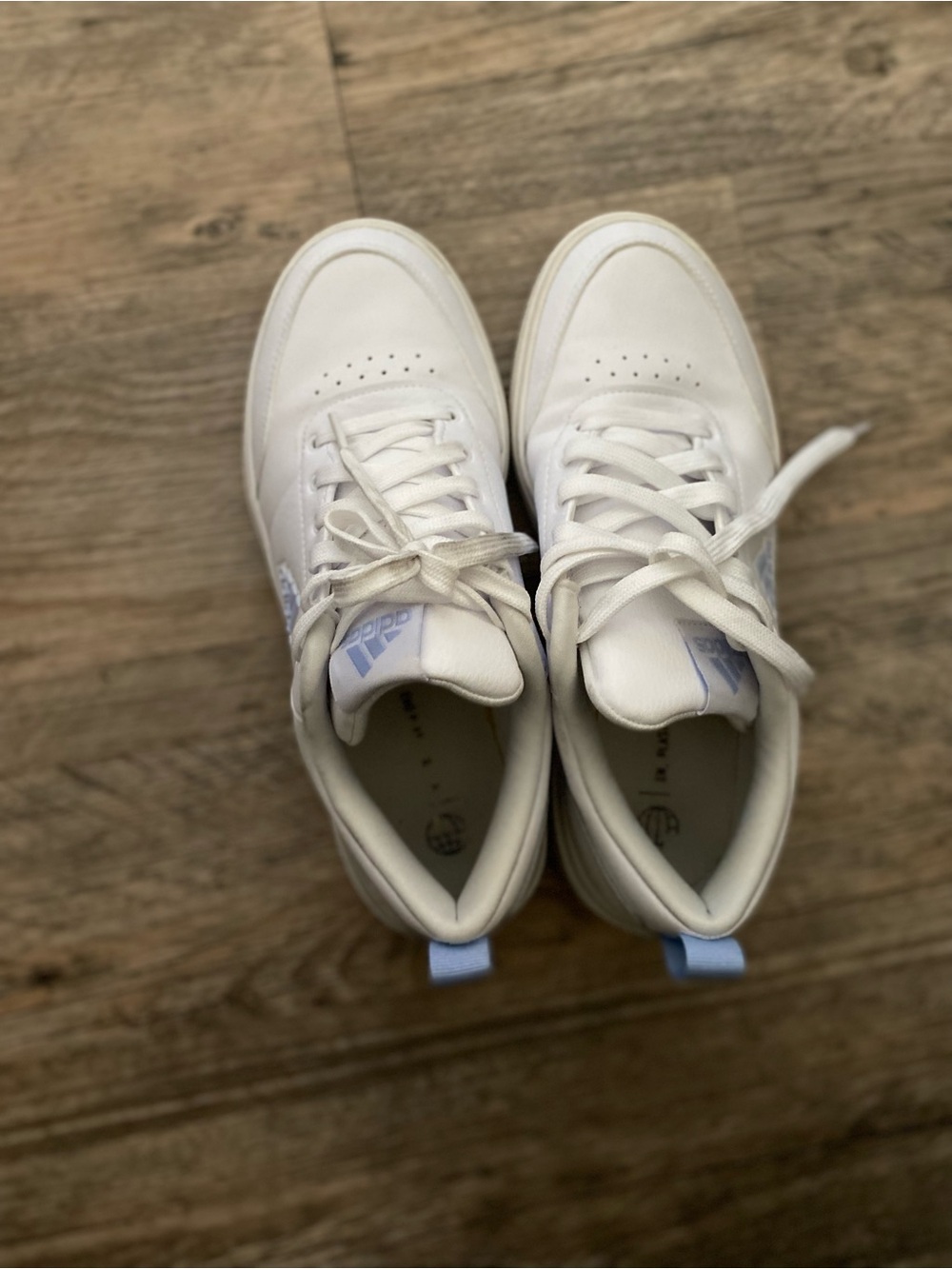 adidas White Low-Top Sneakers with Pale Blue Accents